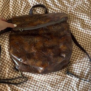 Patricia Nash Embossed Floral Tan Backpack